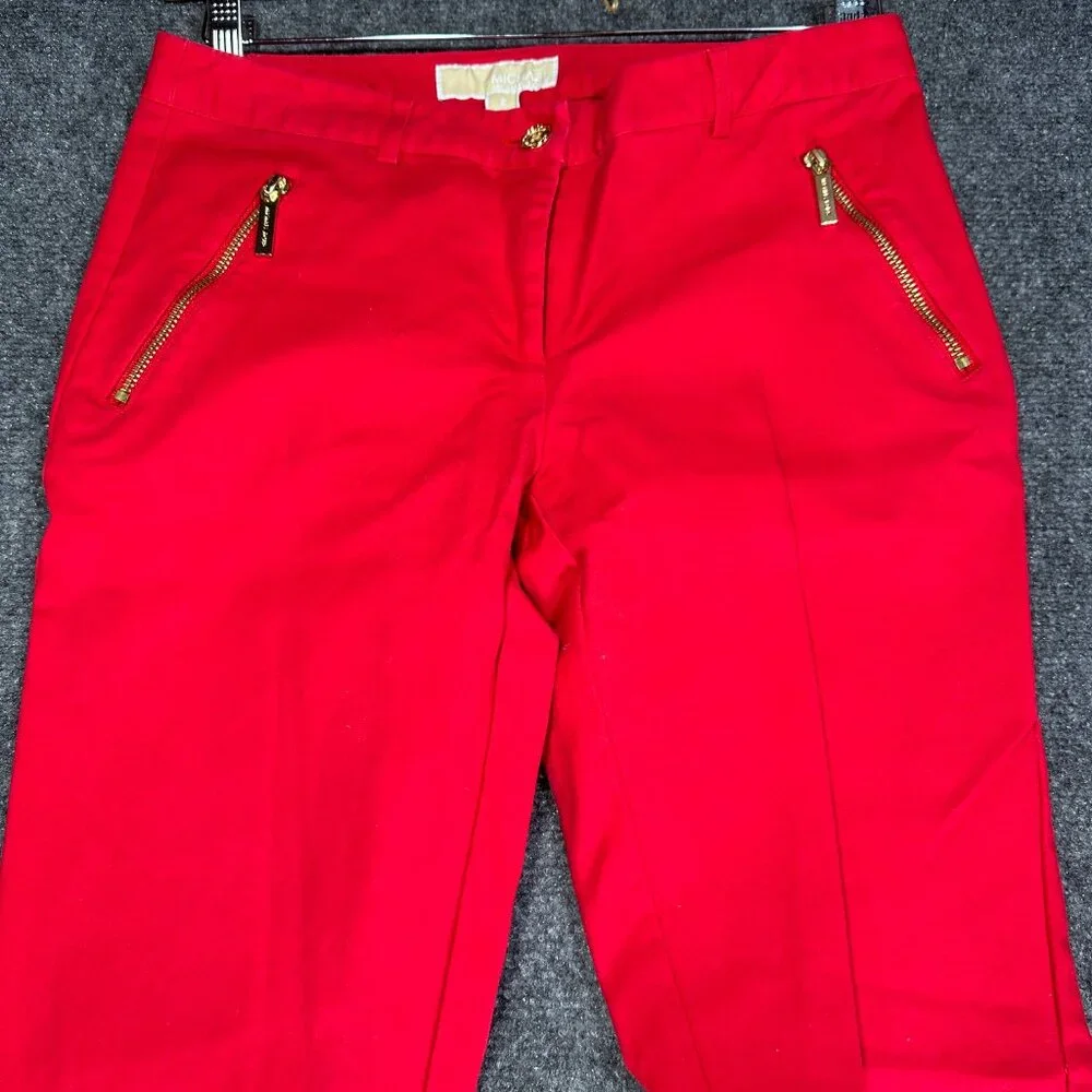 MICHAEL Michael Kors Pants Women 2 Red Stretch Trousers Tapered Leg Zip Pockets - Picture 3 of 8